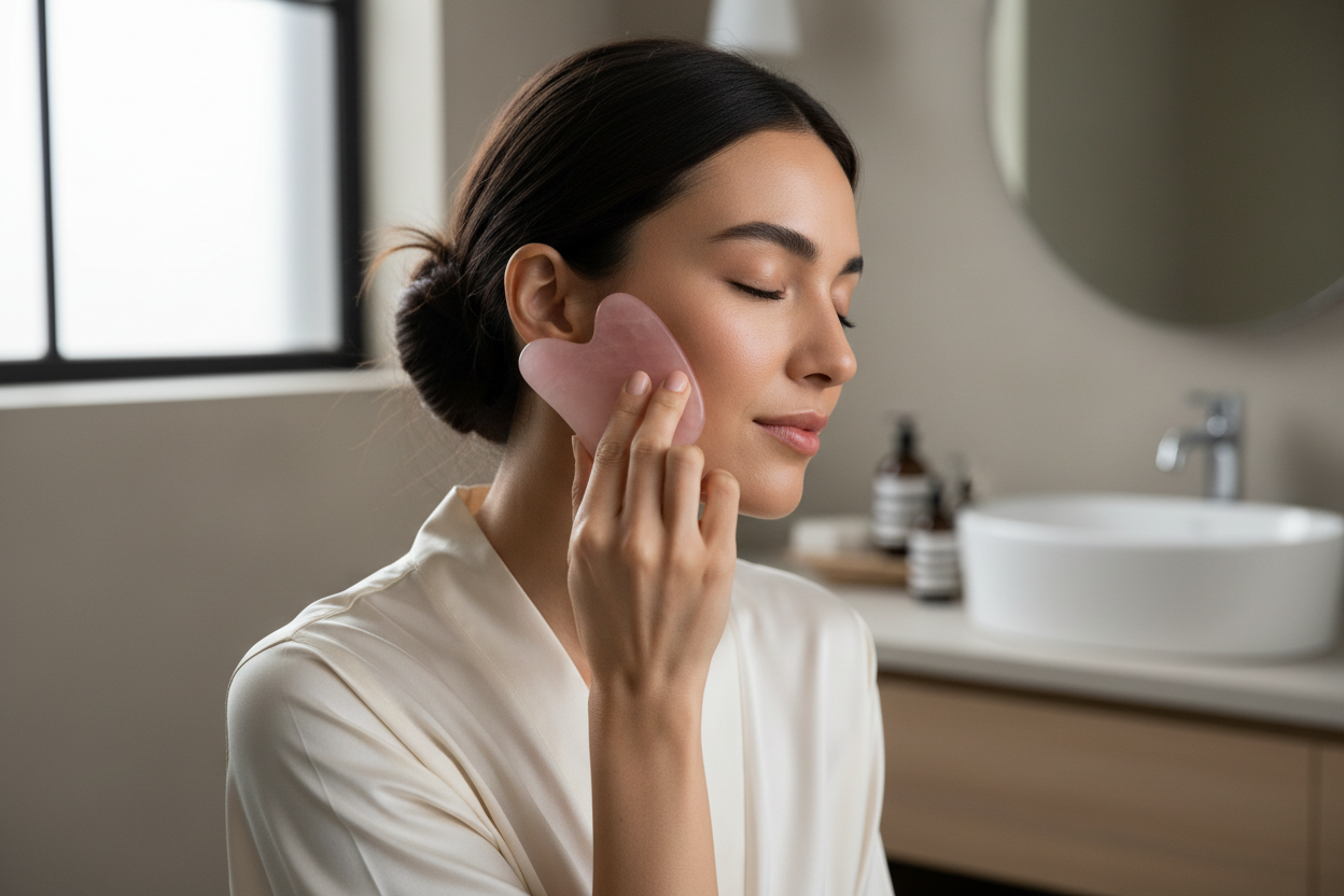 Woman using gua sha